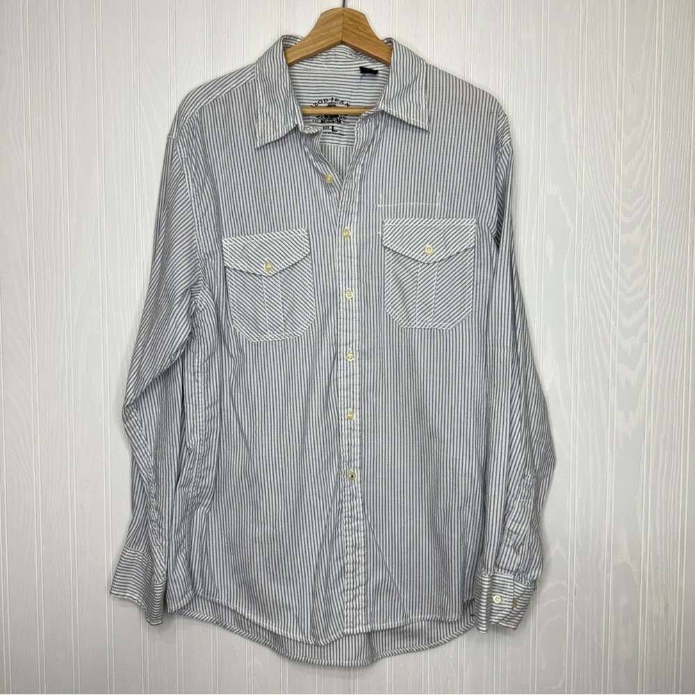 IZOD Jeans striped button up long sleeve shirt size L